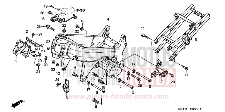 CARROSSERIE DE CHASSIS (VTR1000SPY/1) von VTR1000 SP-1 WINNING RED (R258) von 2001